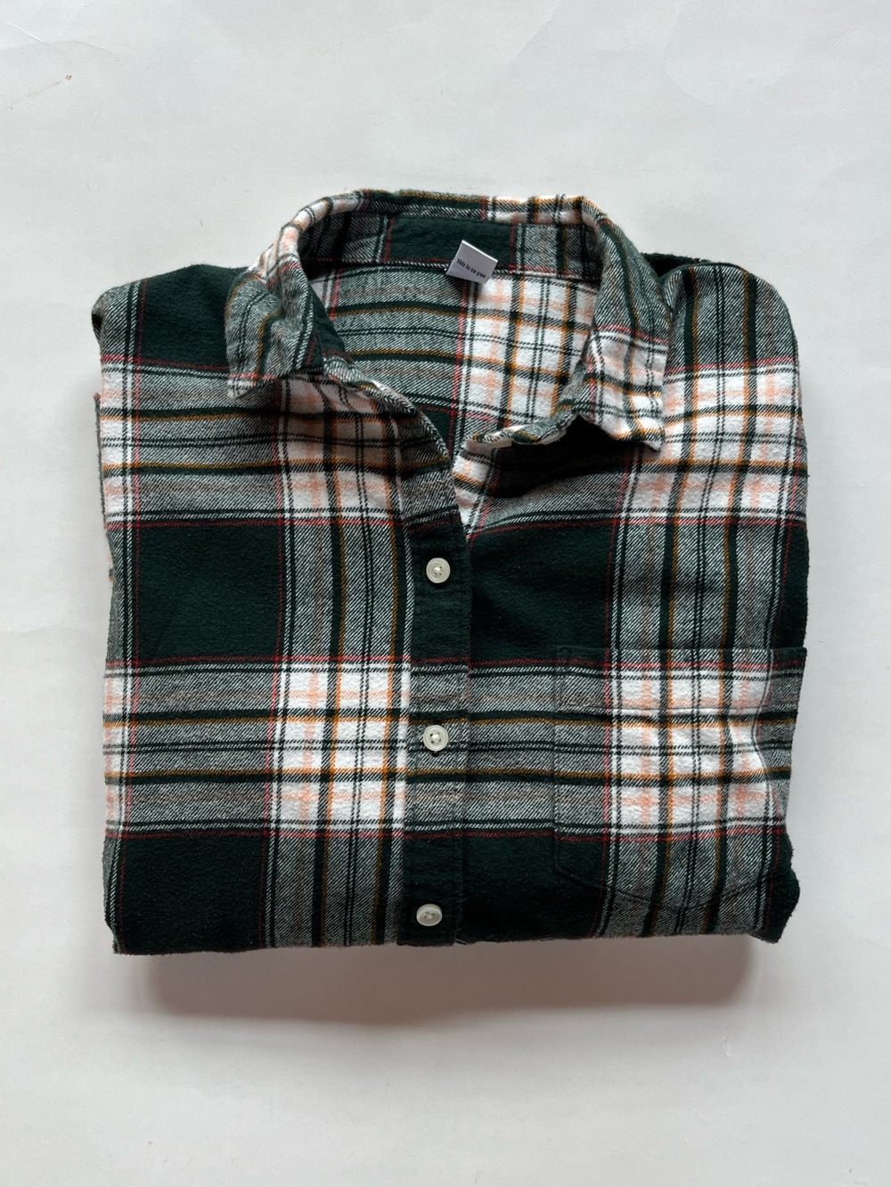 Old Navy Women’s Dark Green and White Flannel Button-Down Shirt, Size Small